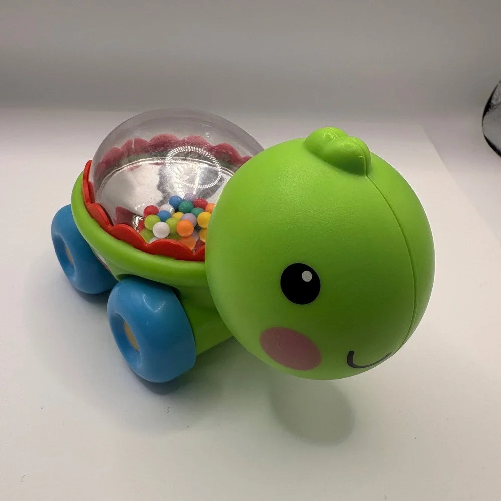 Green Turtle Rattle Push Toy‎ with Colorful Beads and Blue Wheels Sensory Toy